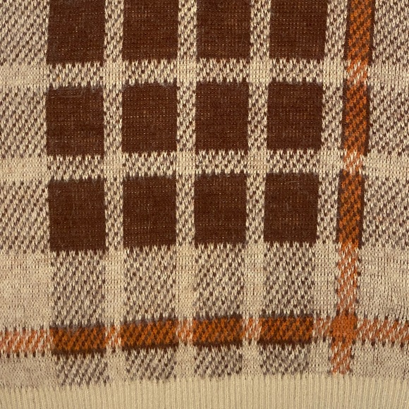 Vintage 1970’s L'Avion VA Sweater Brown/Orange Stripes & Checkered Sz Medium - Picture 2 of 7